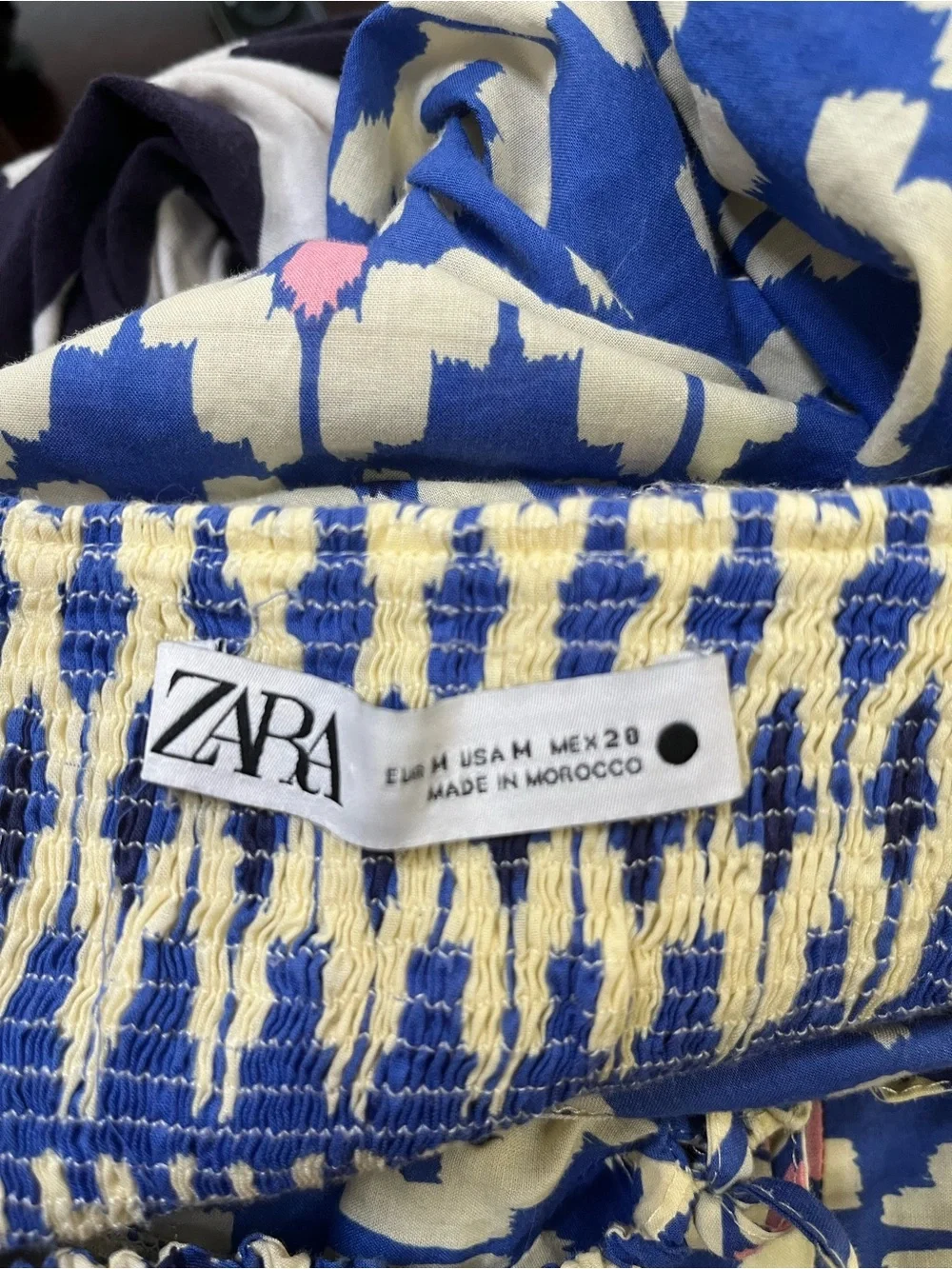 Zara Blue and Cream Puff-Sleeve Midi Dress - Picture 9 of 10